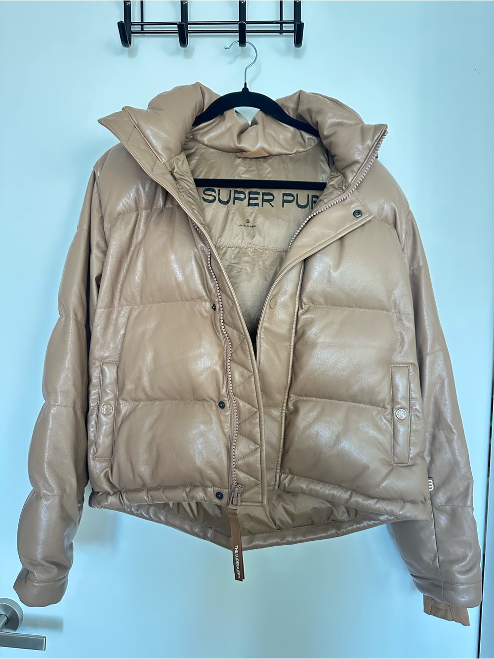 Aritzia Super Puff Vegan Leather Puffer Jacket Beige – Size Small